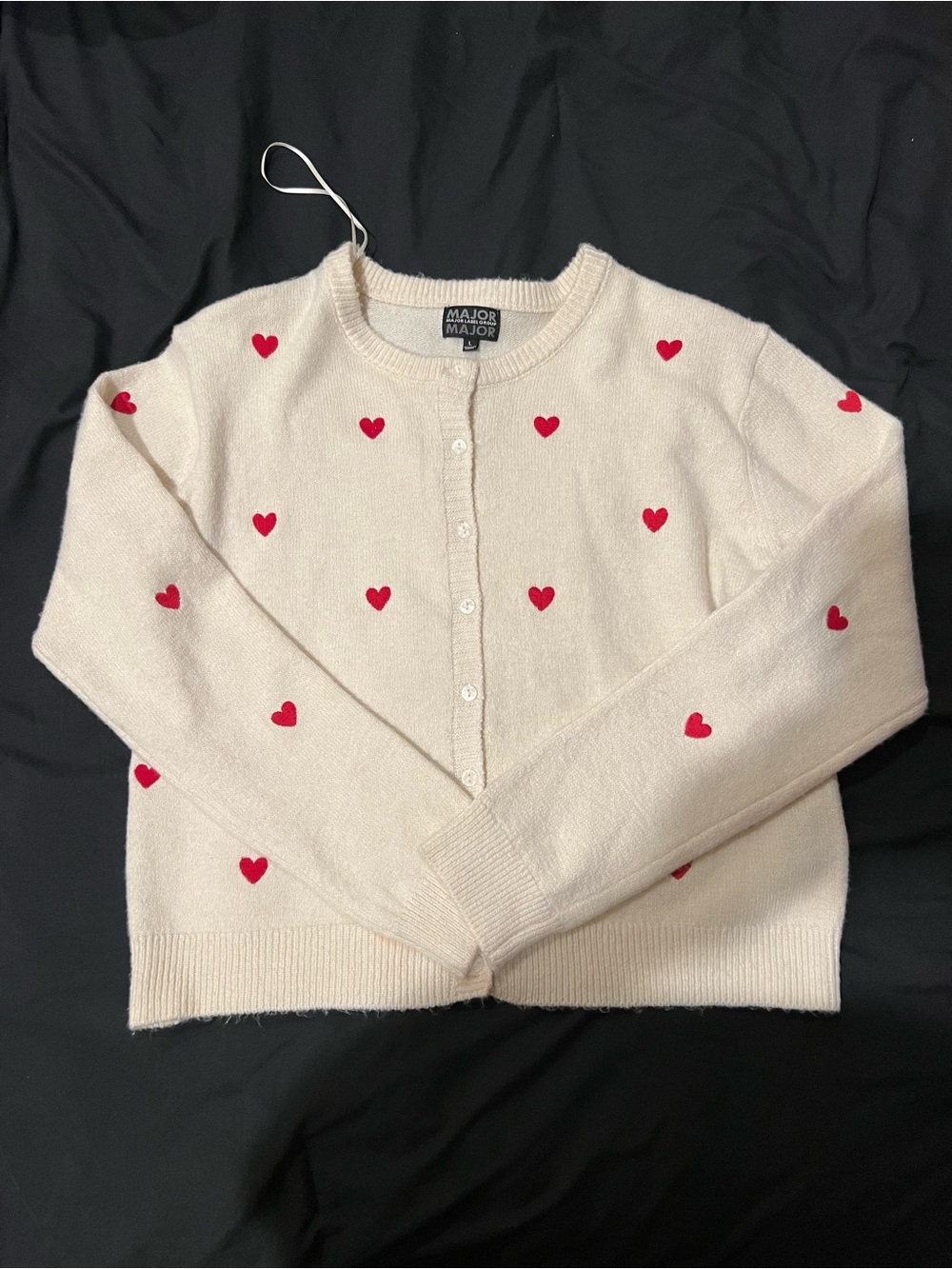 Cream Heart-Print Button Cardigan